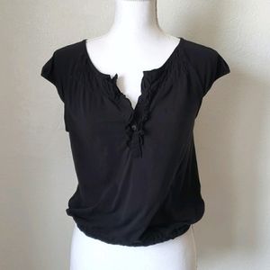 Theory Black Ruffle Cotton Top w Buttons